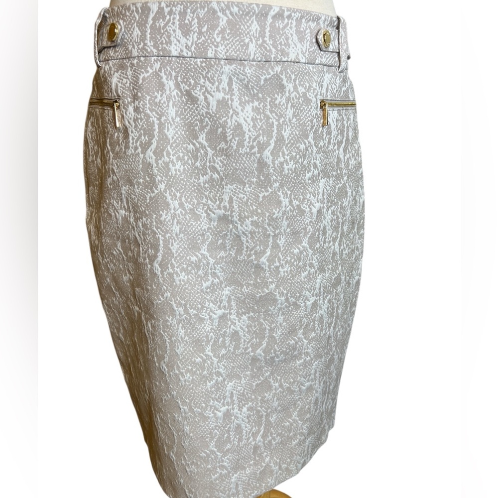 Calvin Klein Cream Pencil Skirt – Knee-Length with Gold Hardware